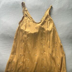 Free People Music Festival Yellow-Gold Sleeveless Embroidered Mini Dress/Top